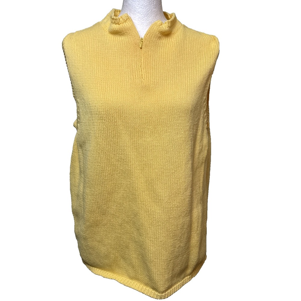Susan‎ Bristol Yellow Cotton Knit Mock Neck Zip Vest Sweater L Vintage SB165
